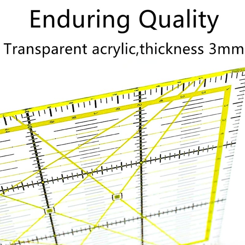 ZICALSO Quilting Rulers, Acrylic Square Rulers (3.5", 5", 6.5", 10.5"), Fabric Cutting Ruler with Non-Slip Rings for Quilting and Sewing - Image 4